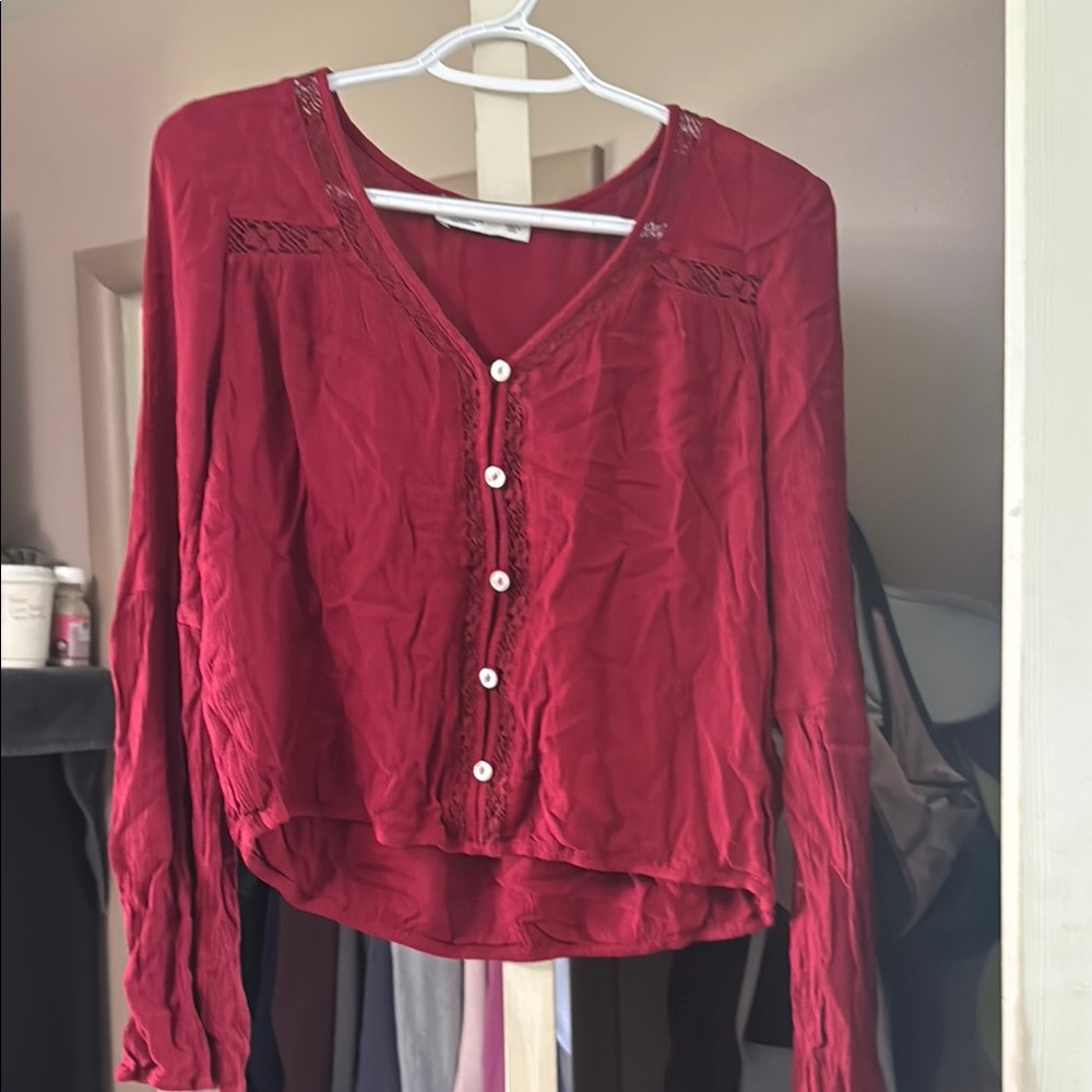 Hollister Red Long Sleeve Buttoned Blouse